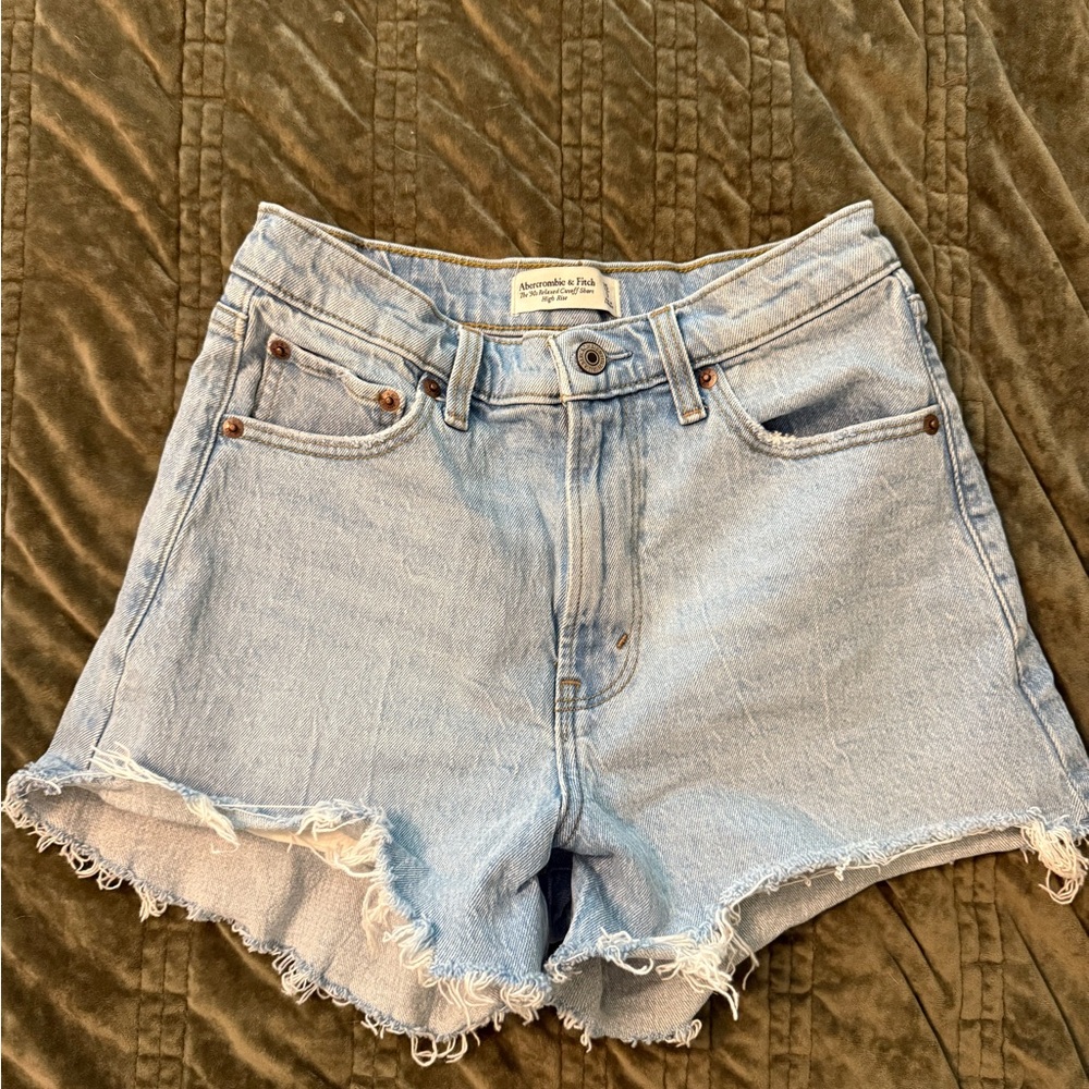 SOLD Abercrombie & Fitch Light Blue Frayed High-Rise Denim Shorts
